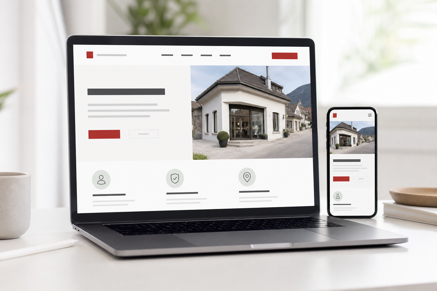 Moderne Website-Vorschau auf Laptop und Smartphone