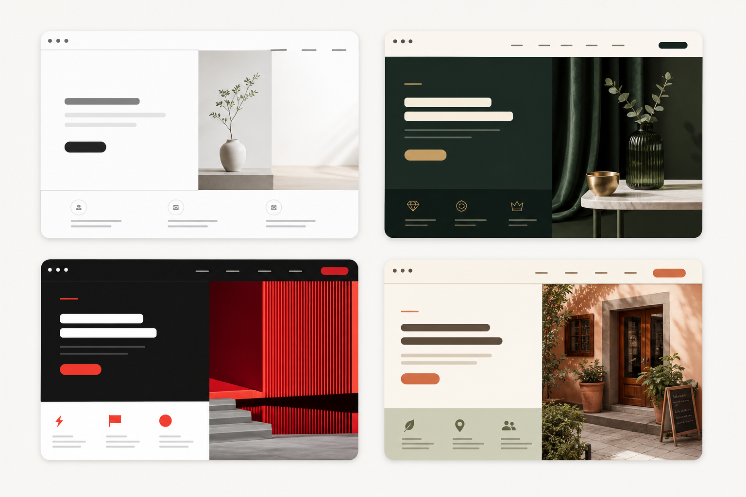 Vier Website-Stile als Mini-Vorschau